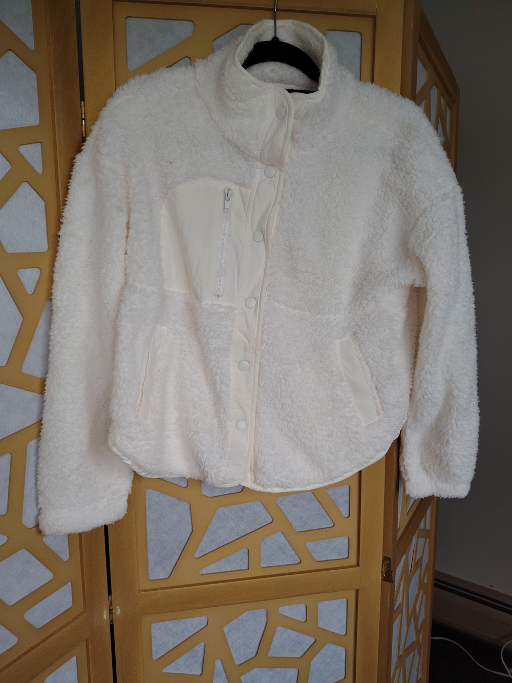 Hippie Rose Cream Sherpa Teddy Jacket with Snap Front